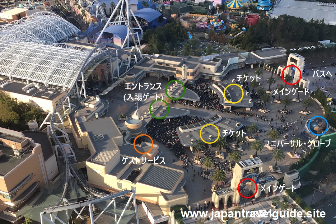入場ゲート付近の地図：ユニバーサル・スタジオ・ジャパンの見どころ(10)