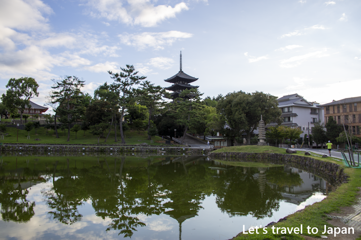 猿沢池から見た五重塔：興福寺の見どころ(22)