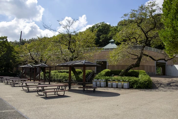 クマ舎および食肉小獣舎前のベンチ：東山動植物園のフードコート・カフェ/お土産ショップ/休憩所の完全ガイド(21)
